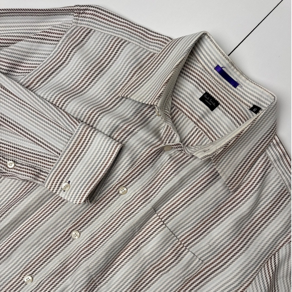 Paul Smith London Mens 16.5 L Striped Button Up Shirt Made in Italy Cotton Multi